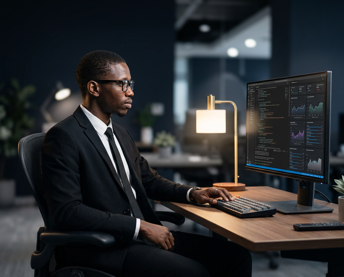Développeur Infoverse au travail sur un tableau de bord digital